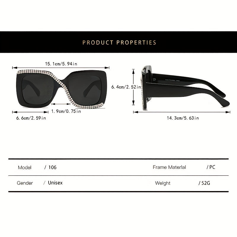Men's Square Frame Sunglasses w/ Artificial Diamonds Anti UV400