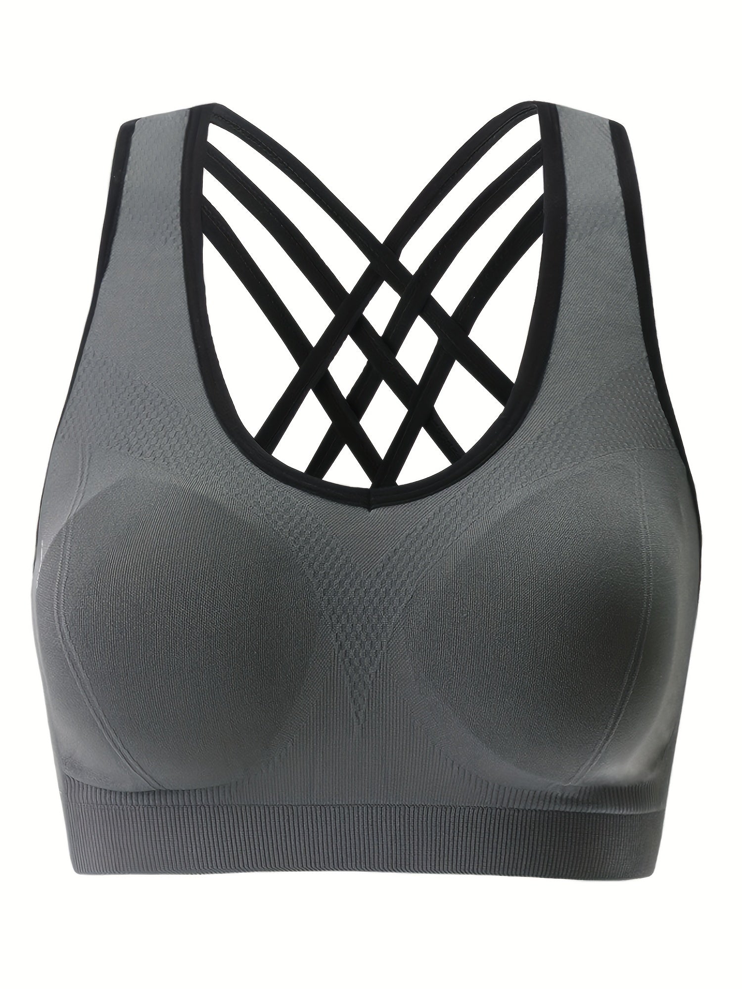Sports Bra Women's Plus Solid Seamless Padded Cross Back Fitness Bra