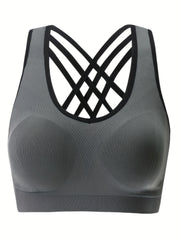 Sports Bra Women's Plus Solid Seamless Padded Cross Back Fitness Bra