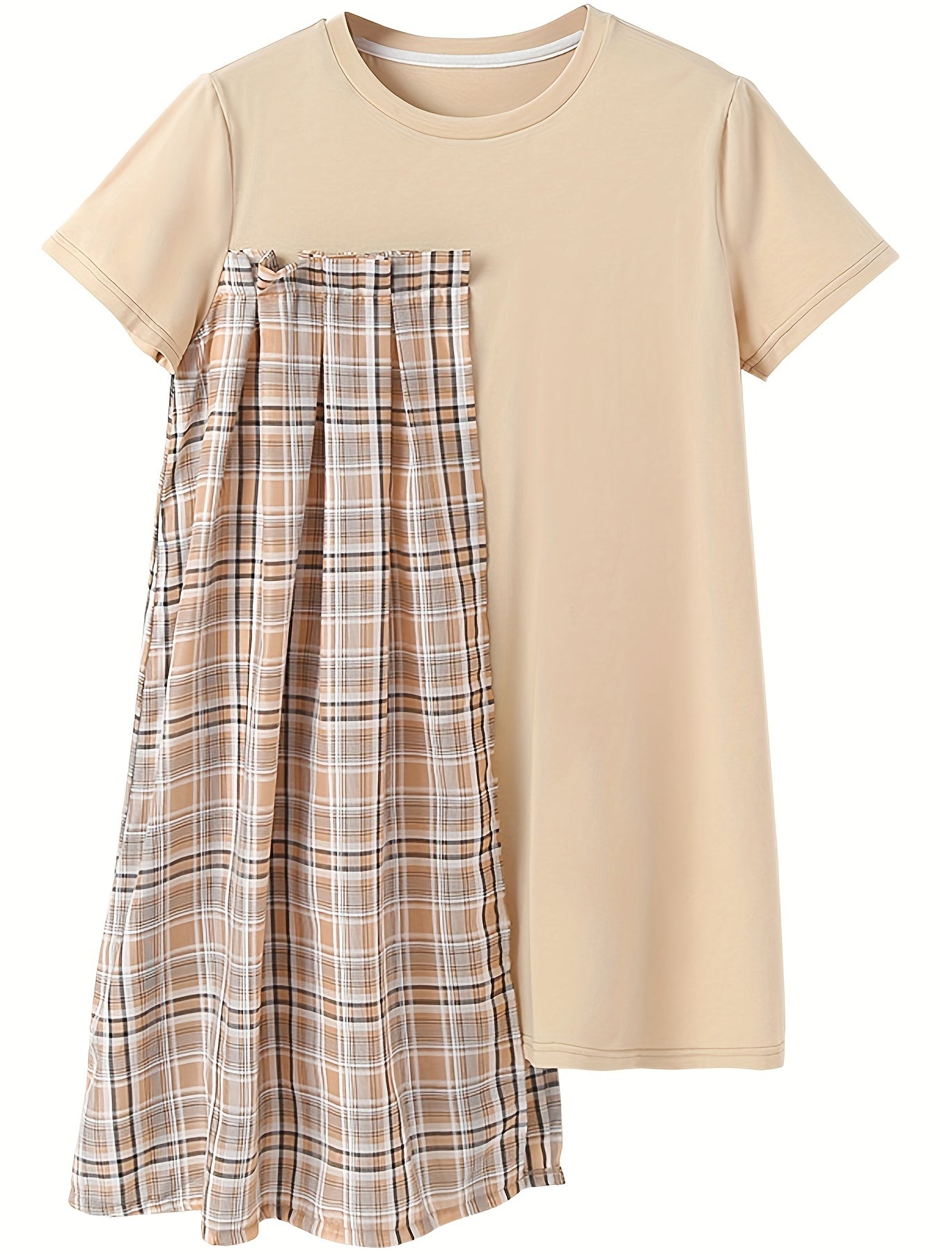 Girls' Plaid Patchwork Short Sleeve Casual Dress