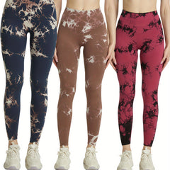 3pcs Tie Dye Yoga Pants High Stretch Leggings Women's Activewear