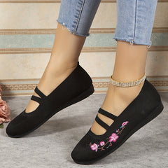 Women's Breathable Knit Flat Shoes Casual Slip On Embroidered Shoes