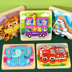 Wooden Animals Puzzle Toy for Color & Shape Learning