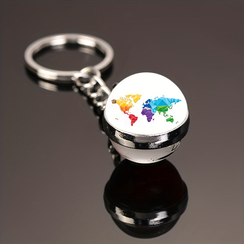 World Map Glass Keychain Pendant Gift Men Women