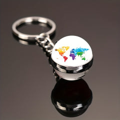 World Map Glass Keychain Pendant Gift Men Women