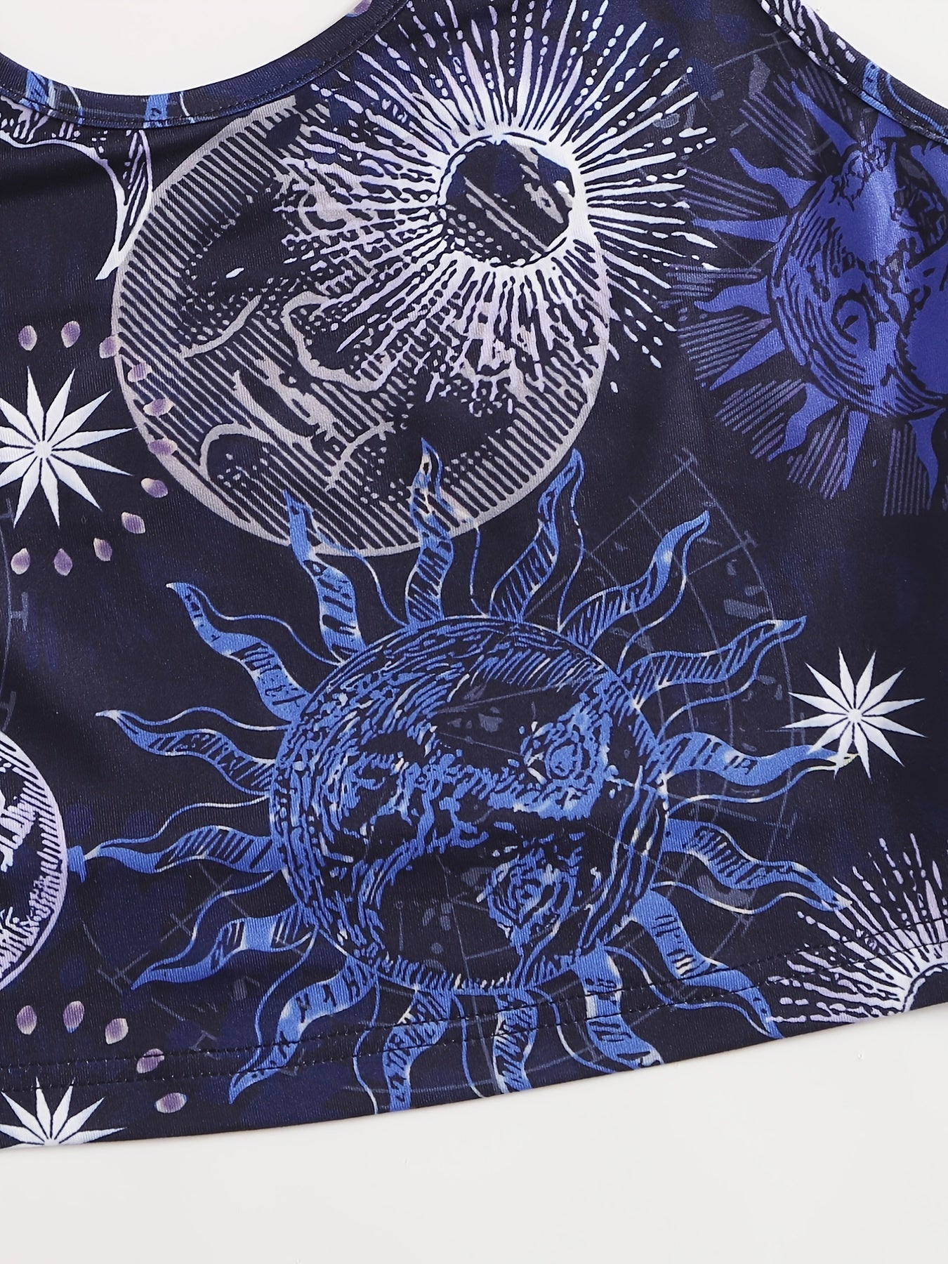 Moon & Sun Print Halter Top Sleeveless Summer Top