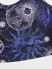 Moon & Sun Print Halter Top Sleeveless Summer Top