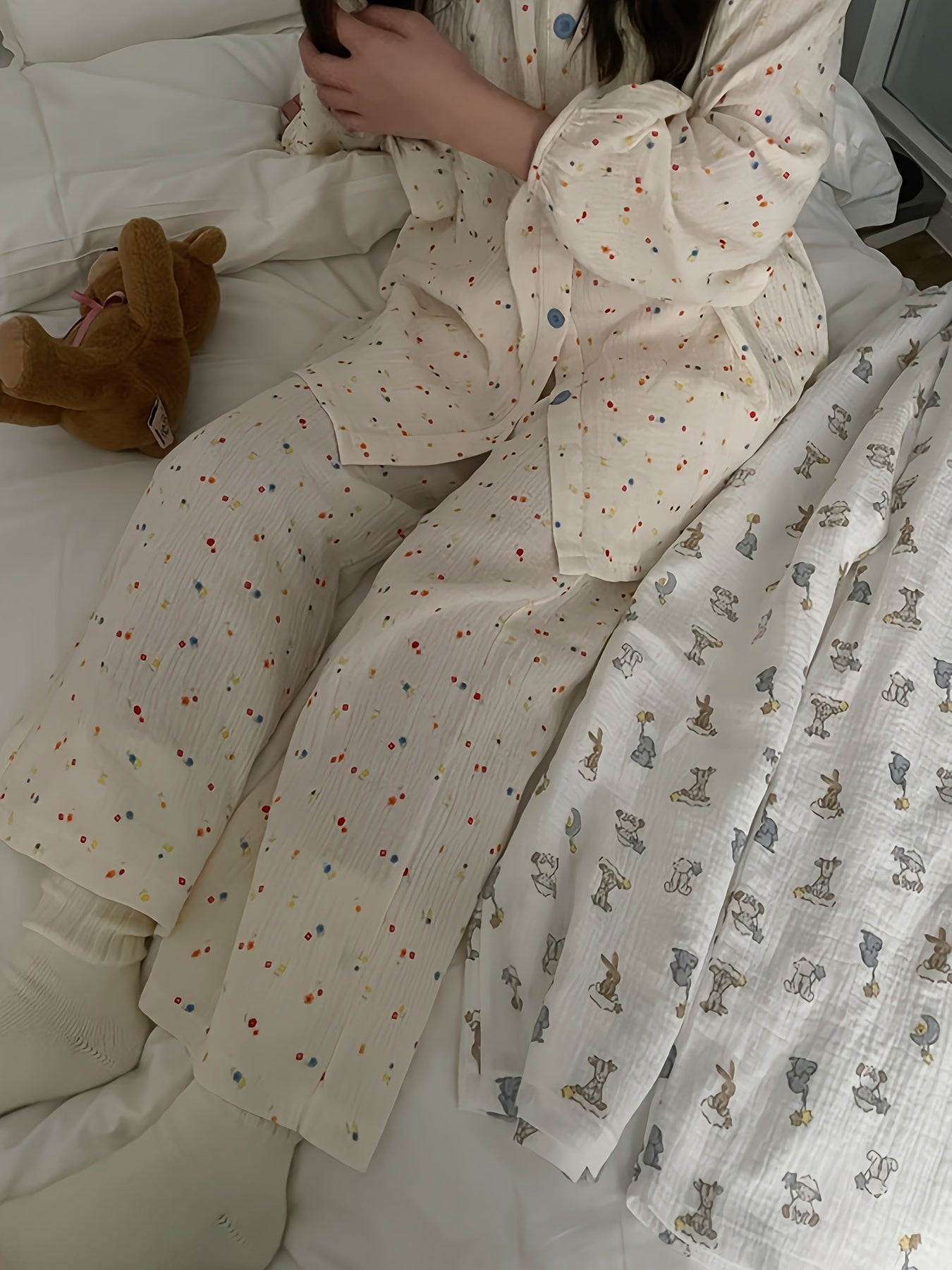 Floral Print Pajama Set Long Sleeve Top & Pants