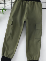 Boys Cargo Pants Elastic Waist Big Pockets Casual Kids Clothes