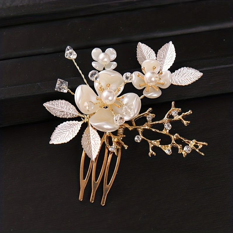 Bridal Flower Hair Comb Earrings Set Headwear Hair Comb