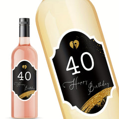 2pcs 40th Happy Birthday Wine Bottle Labels Personalized Self Adhesive