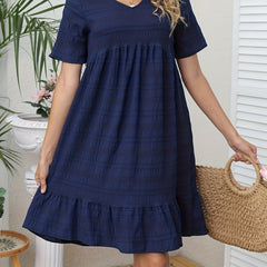 Ruched Solid Dress Casual V Neck Short Sleeve Summer Dress Women's Clothing