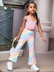 Girls' Colorful Plaid Bell Bottom Pants For Casual Street
