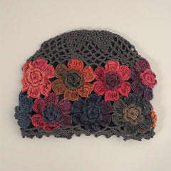 Vintage Crochet Flower Beanie Knit Hat for Women