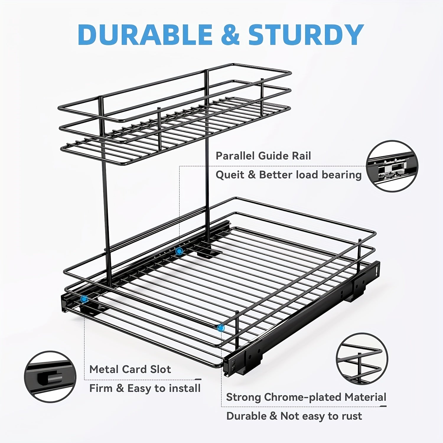 2 Tier L Shape Sliding Wire Drawer Under Sink Organizer