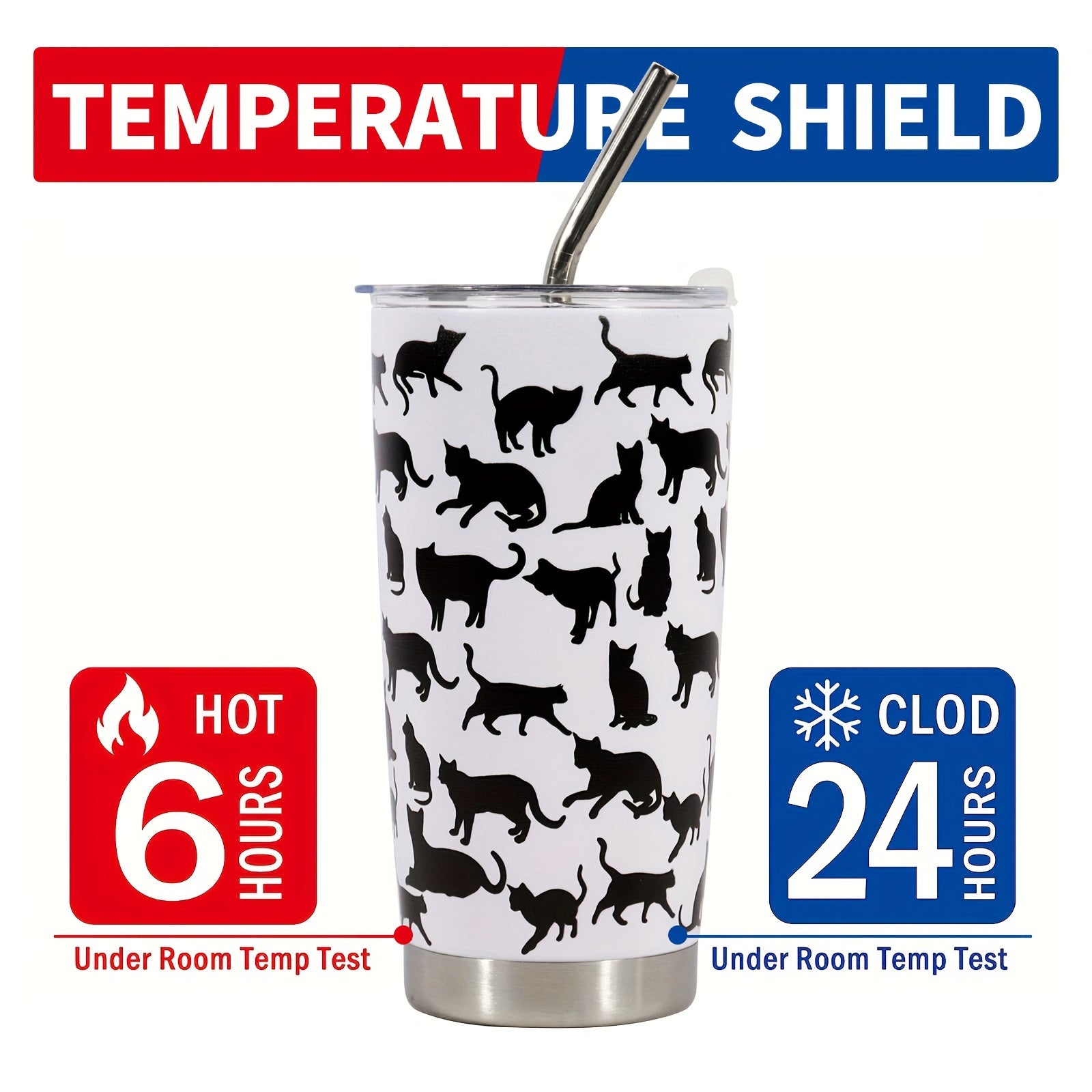20oz Stainless Steel Insulated Cup Tumbler Animal Pattern with Straw