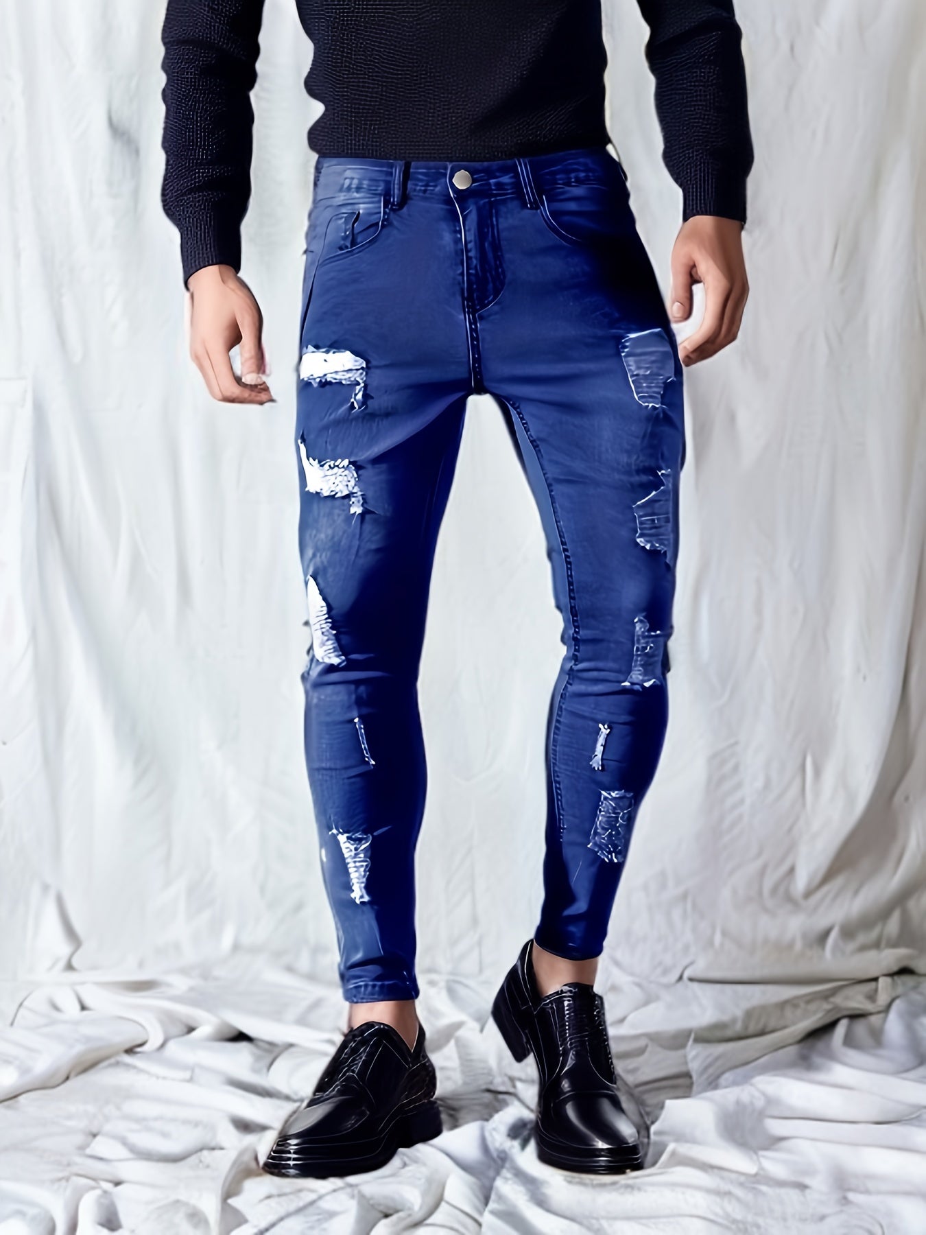Men's Ripped Skinny Jeans Casual Street Style High Stretch Denim Pants