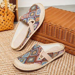 Women's Bohemian Embroidered Mule Sneakers Slip On Lightweight Walking Shoes