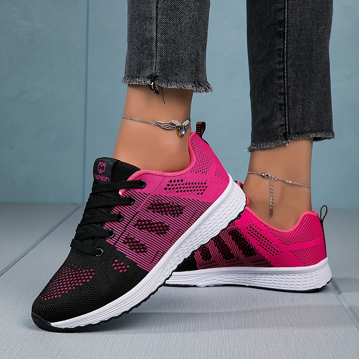 Women's Running Shoes Flying Woven Lace Up Sneakers