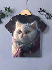 Winter Cat Graphic T shirt Girls Short Sleeve Tees Summer Clothes