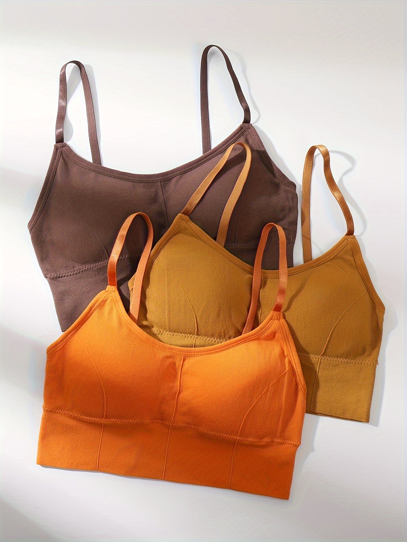 3pcs Ribbed Cami Tops Sleeveless Crop Top Women's Lingerie