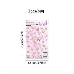 2pcs Cold Hot Die Cut Flash Film Pet Sticker Retro Butterfly Guka Diary Material