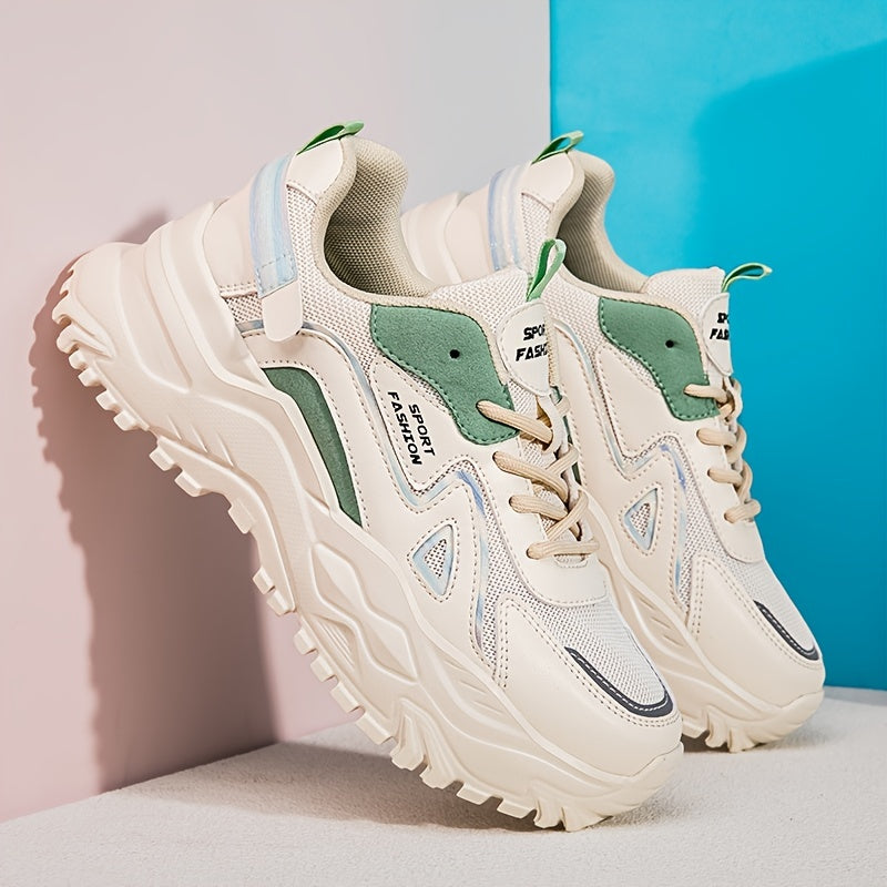 Women's Colorblock Chunky Sneakers Platform Lace Up Running Shoes