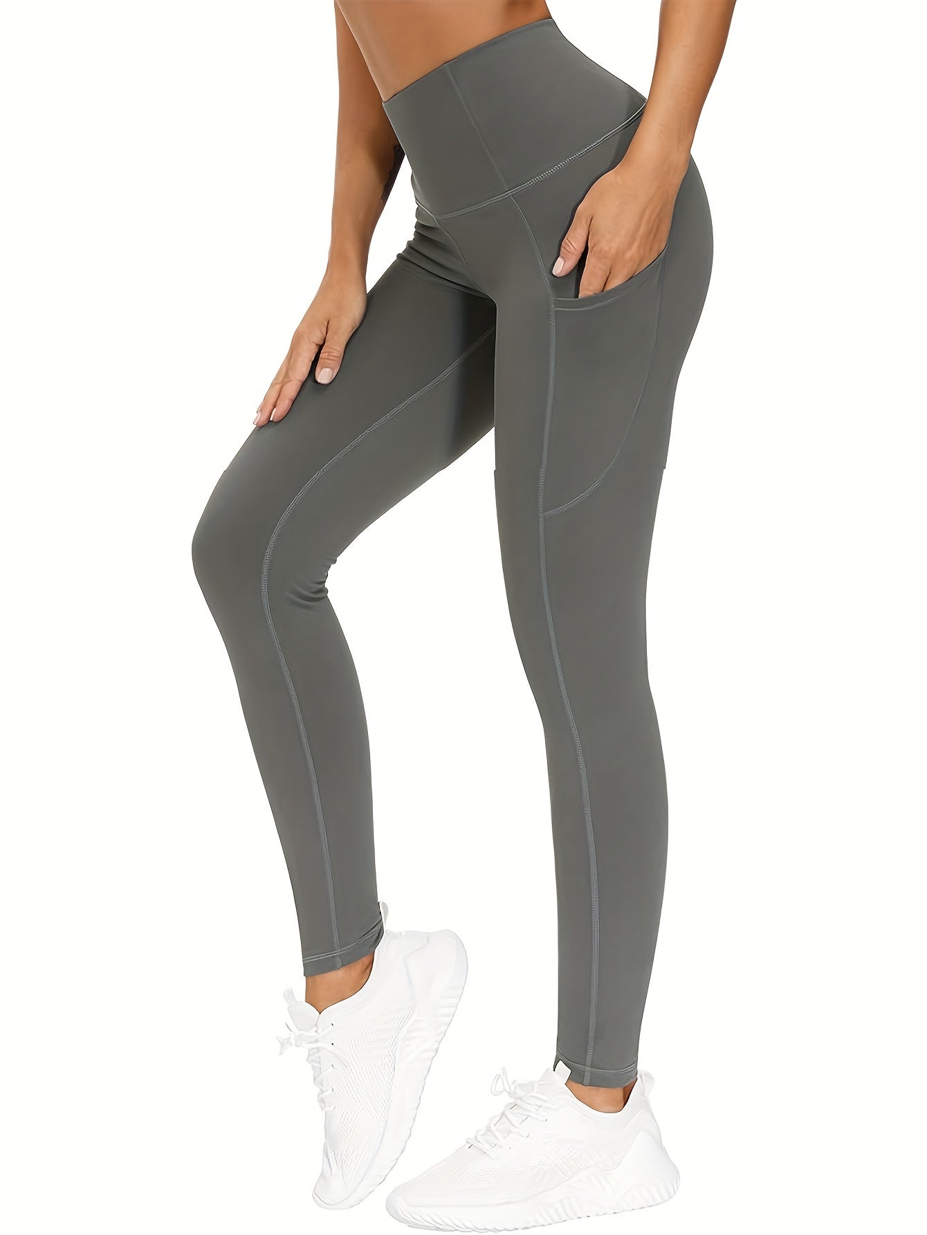 Sports Leggings Wide Waistband Butt Lifting Yoga Pants With Pockets