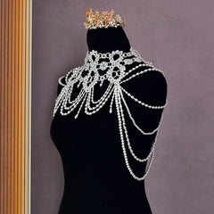 Pearl Bridal Beaded Shoulder Necklace for Women's Wedding Dress
