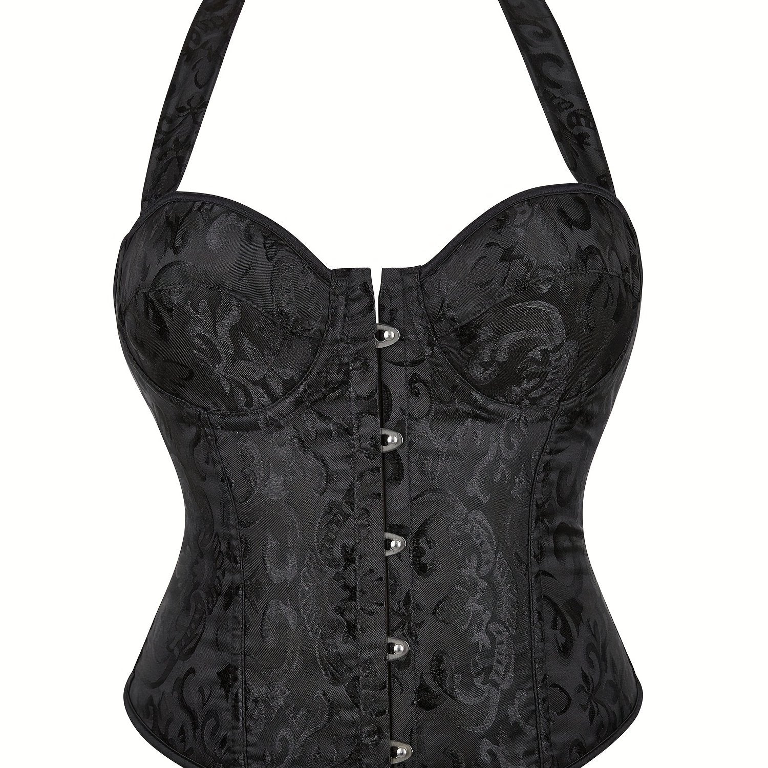 Jacquard Halter Corset Bustier Tummy Control Lace Up Body Shaper