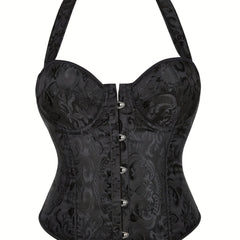 Jacquard Halter Corset Bustier Tummy Control Lace Up Body Shaper