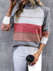 Turtleneck Knit Sweater Long Sleeve Women's Casual Block Sweater