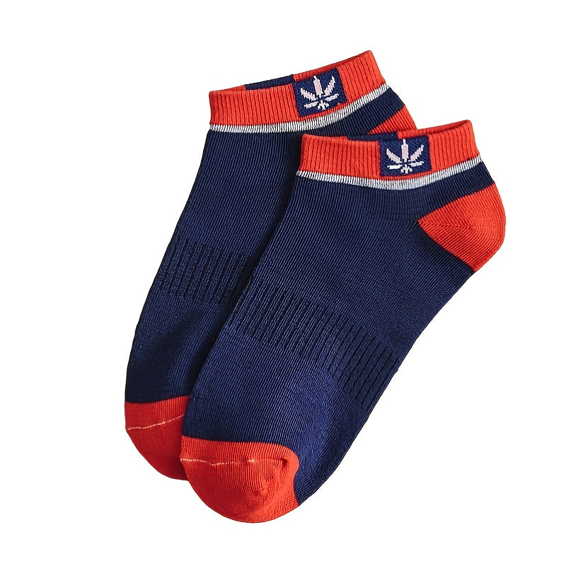 Maple Print Casual Block Socks Men's Crew Socks All Seasons Wearing