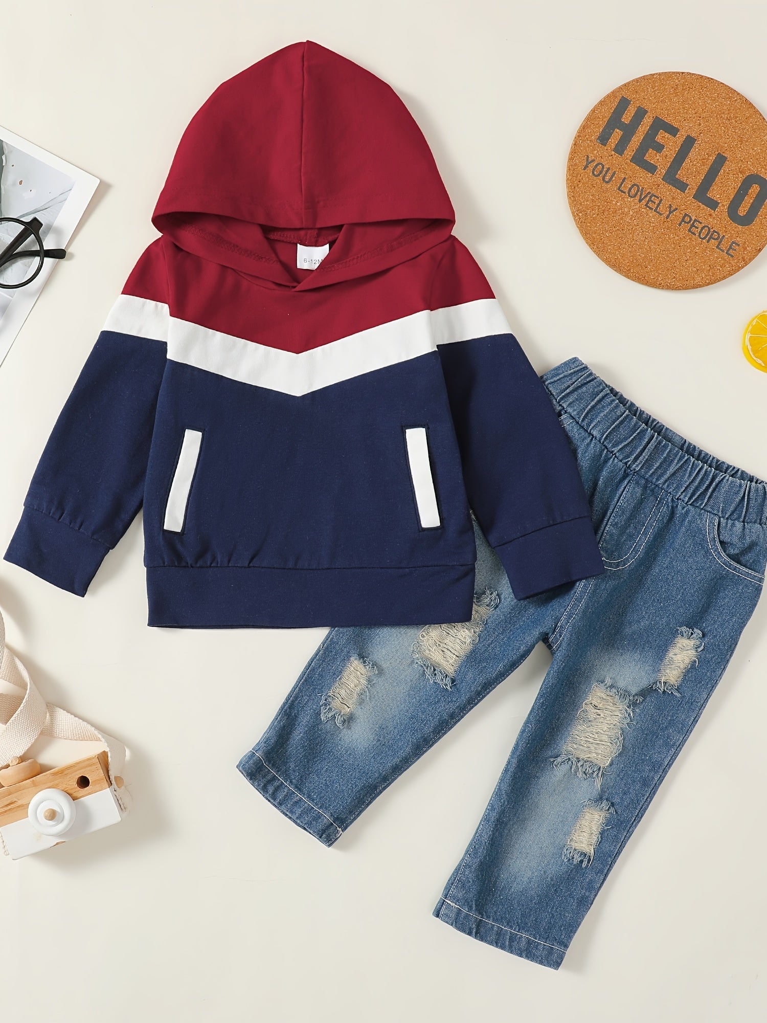 Boys Block Hooded Sweatshirt & Denim Jeans Set
