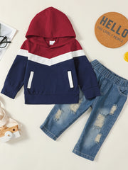 Boys Block Hooded Sweatshirt & Denim Jeans Set