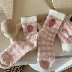3 Pairs Strawberry Print Socks Women's Stockings