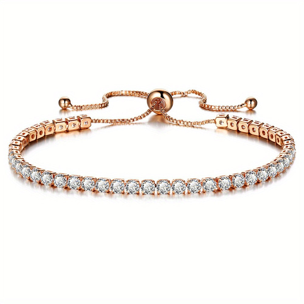 Adjustable Tennis Chain Bracelet Rhinestone Decor Hand Jewelry For Women