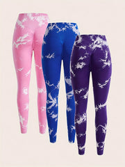 3pcs Tie Dye Yoga Pants High Stretch Leggings Women's Activewear