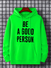Good Person Men's Letter Print Hoodie Casual Drawstring Hooded Sweatshirt