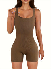 Casual Yoga Jumpsuit Square Neck High Stretch Fitness Yoga Romper