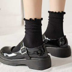 3 Pairs Cotton Ruffle Tube Women Socks Cuff Crew Short Boot Socks