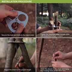 Stainless Steel Camping Tripod Board with Chain for Picnic Tripod Grill