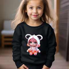 Girl Print Sweatshirt Crew Neck Pullover For Kids