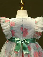 Girls Summer Flutter Sleeve Dress Baby Floral Princess Skirt