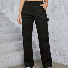 Cargo Pants Loose Fit High Waist Wide Legs Sports Straight Jeans