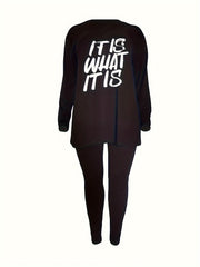 Women's Plus Letter Print Top & Leggings 2pc Set