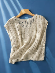 Retro Style Hook Flower Cut Out Cropped Knit Tank Tops