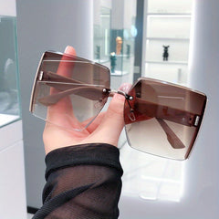 Oversized Ombre Lens Sunglasses Rivet Rimless UV400 Sun Shades