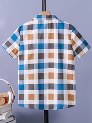 Plaid Graphic Print Boys Top Lapel Shirt Summer Outdoor
