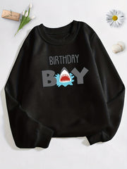 Shark And BIRTHDAY BOY Print Boys Sweatshirt Long Sleeve Crew Neck Tops